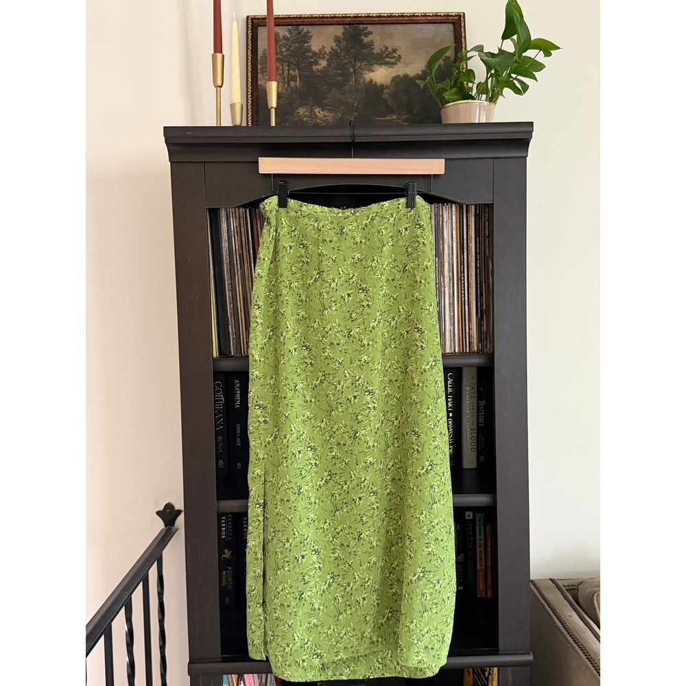 Venezia Jeans Floral Midi Skirt 14/16 Green Tie Back Casual Earthy 90s Boho